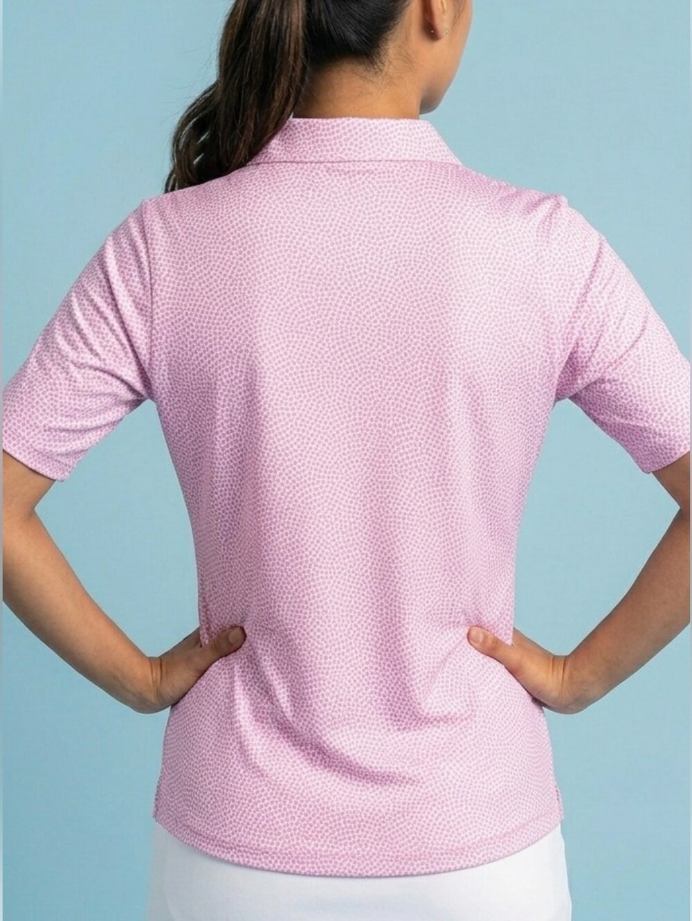 GG Blue Lux Sport Pink Polka Dots Zip 1/4 neck Golf Shirt Short Sleeve - Picture 3 of 4